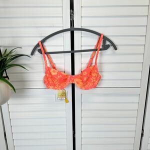 New Kulani Kinis S Ditzy Underwire Bikini Swimsuit Top Pink Orange Tropical Lilo